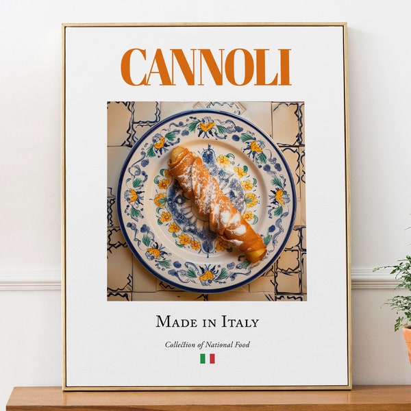 Cannoli en placa de azulejos Maiolica, comida tradicional italiana pared arte impresión cartel foodie regalo cocina pared arte