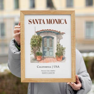 Santa Monica Watercolor Print, Minimalist Entrance Door Wall Art image 7