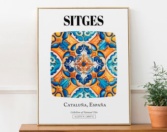 Sitges, Catalonia, Spain - Traditional Tile Pattern Stylish Wall Art Print