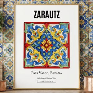 Stampa artistica di piastrelle di Zarautz, Spagna, arredamento basco, arredamento per soggiorno