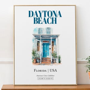 Daytona Beach, Florida, USA, Aesthetic Minimalistic Watercolor Entrance Door, Wall Art Décor Print Poster, Kitchen Wall Decor
