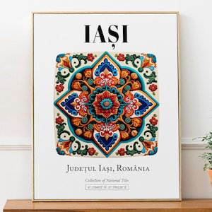 Impression d'art de carreaux de Iași Roumanie : décoration murale à motif traditionnel