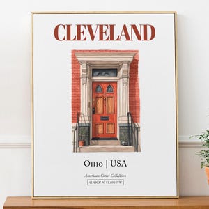 Cleveland, Ohio, USA, Aesthetic Minimalistic Watercolor Entrance Door, Wall Art Print Poster, Kitchen Wall Decor