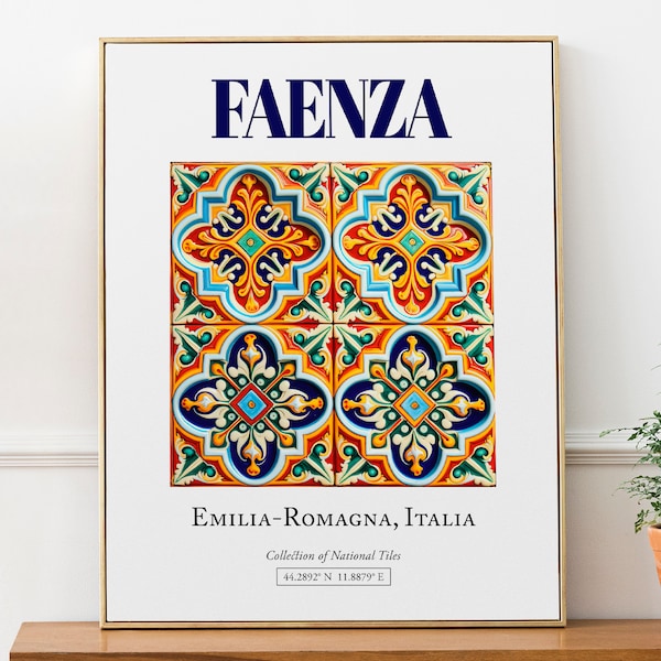 Faenza, Emilia-Romagna, Italien, ästhetische minimalistische traditionelle Fliesenfarbe, Wandkunst-Dekor-Druckplakat, Wohnzimmerkunst