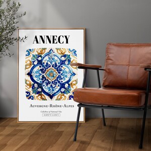 Annecy, Auvergne-Rhône-Alpes, France, Folk Tile Pattern Aesthetic Wall Art Decor Print Poster