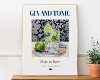 Gin And Tonic Print, Traditional Indian Beverage Art, Kitchen Bar Decor