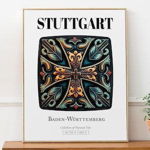 Stuttgart, Baden-Württemberg, Germany, Traditional Tile Pattern Aesthetic Wall Art Decor Print Poster