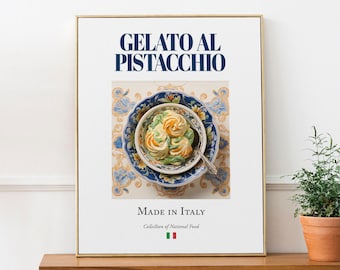 Pistagegelato-tryck, italiensk matposter, kökscafédekor