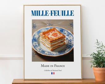 Impresión de milhojas, póster de comida francesa, decoración de cafetería y cocina