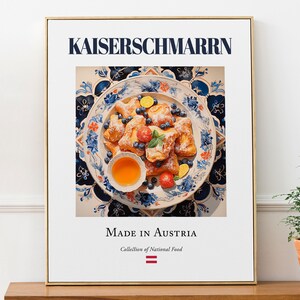 Kaiserschmarrn en plato de baldosas de mayólica, póster de arte mural con comida tradicional austriaca, decoración de cocina y cafetería, regalo para amantes de la comida