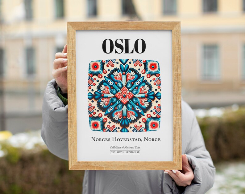 Oslo, Norge, Traditional Tile Pattern Aesthetic Wall Art Decor Print Poster image 8