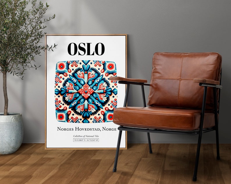 Oslo, Norge, Traditional Tile Pattern Aesthetic Wall Art Decor Print Poster image 3