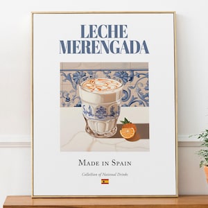 Leche Merengada on Maiolica Tile, Traditional Spanish Beverage (Drink) Print Poster, Kitchen and Bar Wall Art