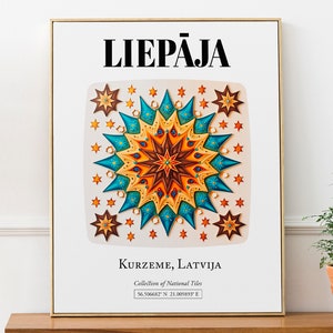 Liepāja, Kurzeme Lettonie (Lettonie), affiche d'impression d'art déco murale traditionnelle à motif de carreaux