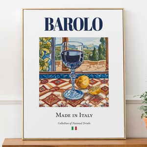 Bicchiere da Barolo su piastrelle in maiolica, poster con stampa di bevande tradizionali italiane, decorazione da parete per cucina e bar
