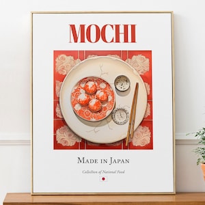 Mochi auf Folk Tile Plate, Japanisches Essen Kunstdruck Poster