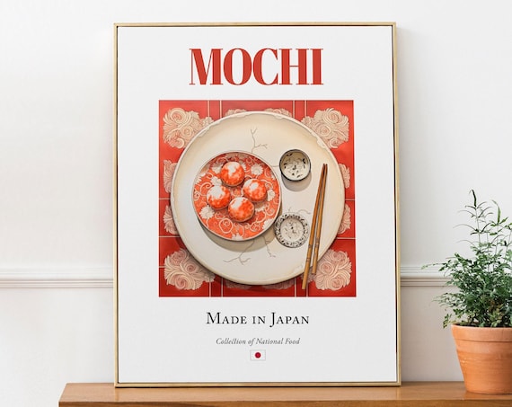 Mochi on Folk Tile Plate, Japanese Food Art Print Poster - Etsy