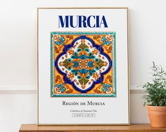 Murcia, Región de Murcia, España, Azulejo tradicional popular estético, Póster impreso de decoración de arte de pared, Arte de pared de baño