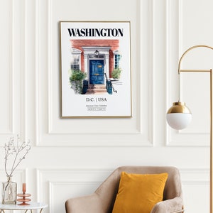 Washington, D.C., USA, Aesthetic Minimalistic Watercolor Entrance Door, Wall Art Print Poster, Living Room Decor image 6