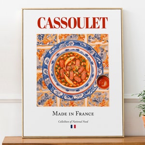 Cassoulet auf Maiolica-Fliesenplatte, traditionelles französisches Lebensmittel-Wand-Kunst-Druck-Plakat Feinschmecker-Geschenk-Küchen-Wand-Kunst