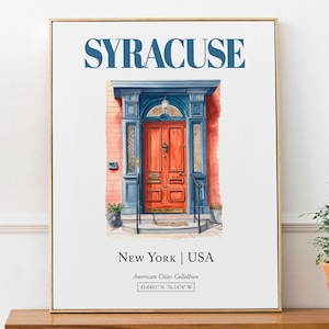 Syracuse, New York, USA, Aesthetic Minimalistic Watercolor Entrance Door, Wall Décor Print Poster, Kitchen Wall Art