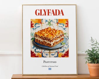 Greek Pastitsio Print, Kitchen Wall Decor, Food Lover Gift