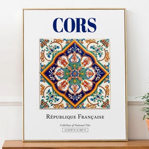 Cors, France, Aesthetic Traditional Tile, Wall Art Décor Print Poster, Living Room Poster
