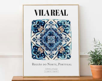 Vila Real, Região do Norte, Portugal, Traditional Tile Pattern Aesthetic Wall Art Decor Print Poster