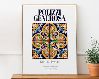 Polizzi Generosa, Sicilia, Italy, Aesthetic Minimalistic Traditional Maiolica Tile, Wall Decor Print Poster, Living Room Decor