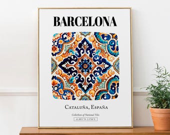 Barcelona&#39;s Enchanting Tile Design Poster: Wall Art Inspired by Cataluña, España