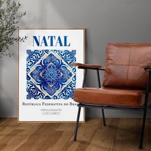 Natal, Brésil, Carrelage azulejo traditionnel minimaliste, esthétique, art mural, impression, décoration murale, oeuvre d'art murale pour salle de bain