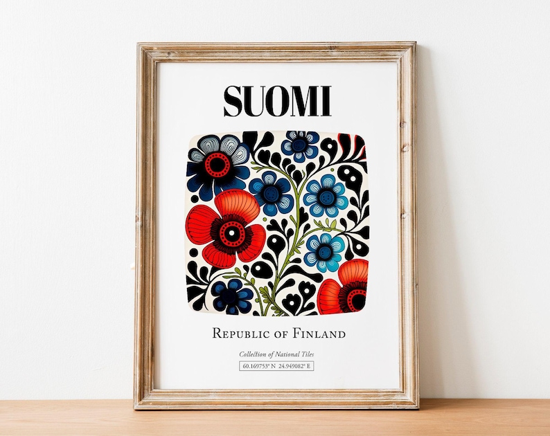 Finnish Tile Art Print | Suomi Floral Pattern Poster image 8