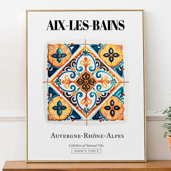 Aix-les-Bains, France, Tile Pattern Aesthetic Wall Art Decor Print Poster