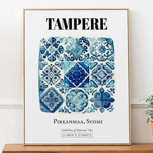 Tampere, Pirkanmaa, Finland, Traditional Tile Pattern Aesthetic Wall Art Decor Print Poster