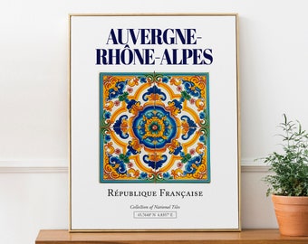 Auvergne-Rhône-Alpes, France, carrelage traditionnel minimaliste esthétique, affiche d'impression d'art mural, art mural de chambre à coucher