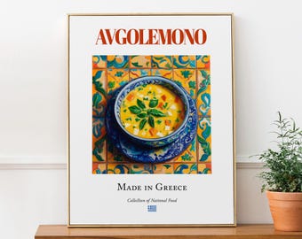 Avgolemono Soup Print, Greek Food Art, Dining Room Decor