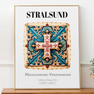 Stralsund, Mecklenburg-Vorpommern, Germany, Traditional Tile Pattern Aesthetic Wall Art Decor Print Poster
