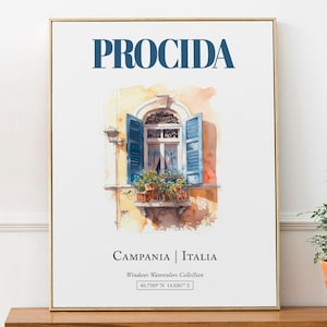 Procida Italy Print, Traditional Window Watercolor Illustration