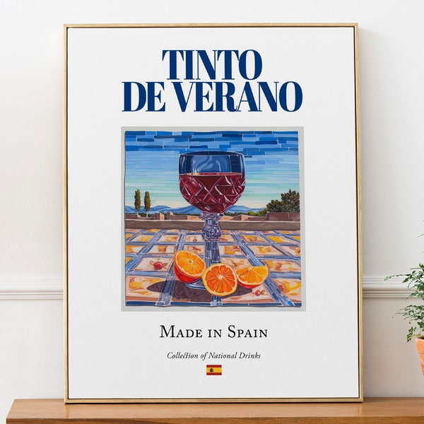 Tinto de Verano on Maiolica tile, Spanish Traditional Beverage Print Poster, Kitchen and Bar Wall Art