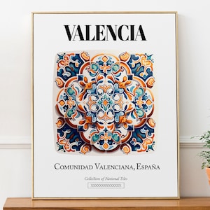 Poster con disegni vibranti di piastrelle di Valencia: celebrazione del patrimonio artistico della Comunidad Valenciana