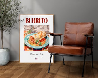 Burrito on Maiolica Tile, Kitchen Cafe Food Print Poster