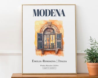 Modena Italien Reise Druck, Fenster Aquarell Illustration Wandkunst