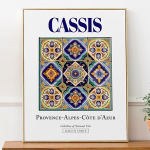 Cassis, Provenza-Alpi-Costa Azzurra, Francia, Piastrelle tradizionali folk estetiche, Poster con stampa artistica da parete, Arte per soggiorno