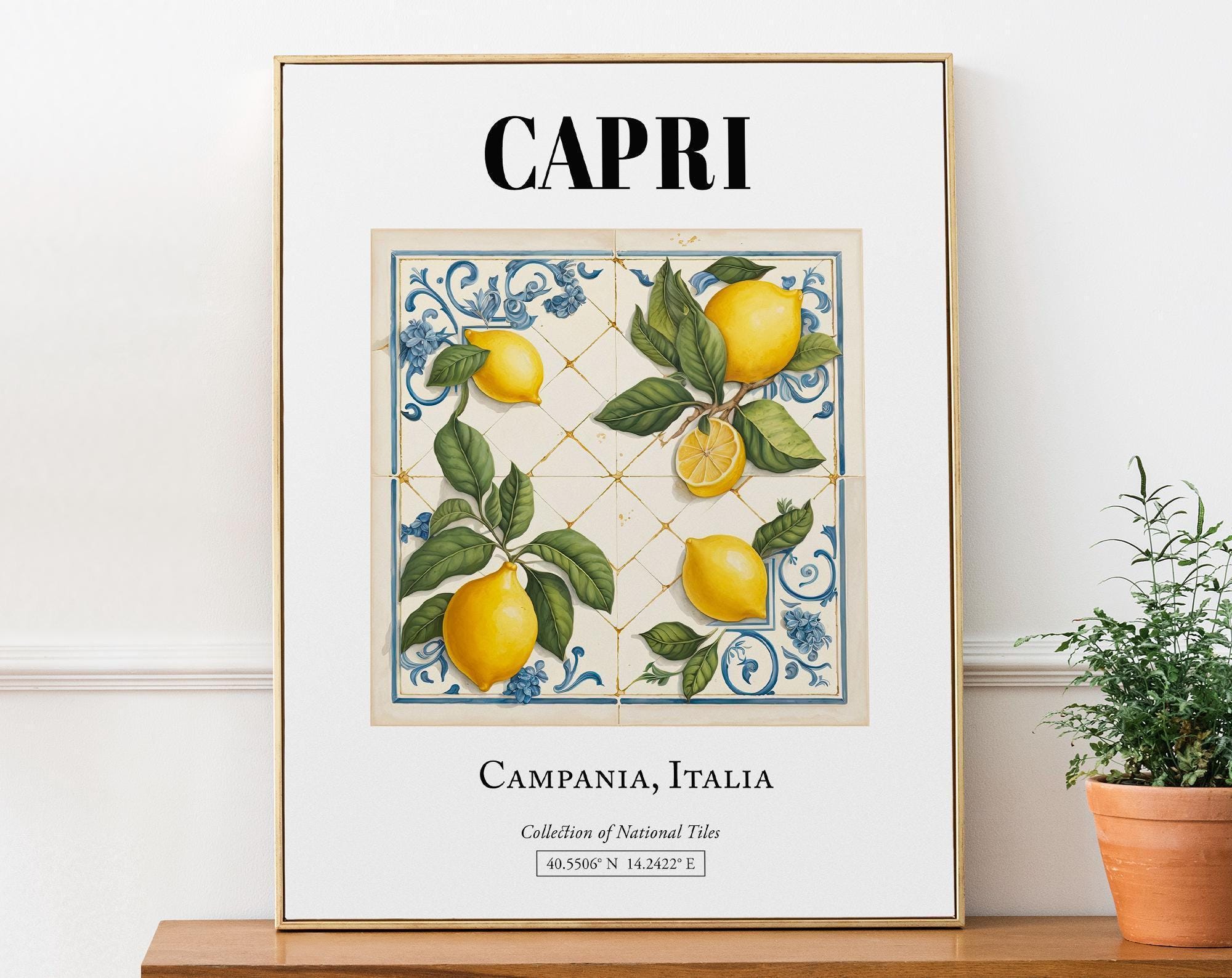 カプリ島 イタリア レモン タイル プリント、地中海風ウォールアート