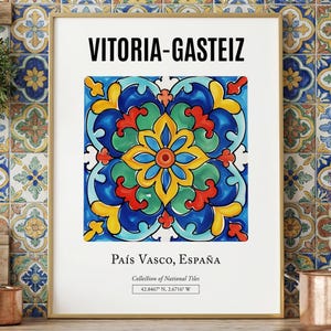 Stampa artistica di piastrelle basche, Vitoria-Gasteiz, Spagna, decorazione da parete per cucina