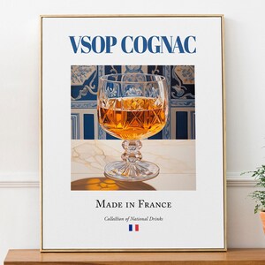 Póster con impresión de coñac VSOP sobre baldosas de mayólica, bebida tradicional francesa, arte mural para cocina y bar