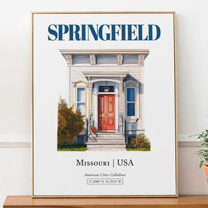 Springfield, Missouri, USA, Aesthetic Minimalistic Watercolor Door, Wall Art Décor Print Poster, Living Room Wall Decor