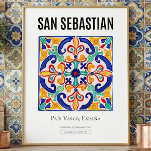 Poster con piastrelle eleganti di San Sebastian: la bellezza costiera dei Paesi Baschi come decorazione murale