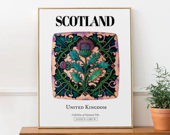 Plakat z tradycyjnym szkockim wzorem na kafelkach z ostem szkockim