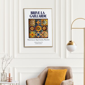Brive-la-Gaillarde, Nouvelle-Aquitaine, France, Aesthetic Minimalistic Traditional Tile, Wall Art Print Poster, Bedroom Wall Decor image 6